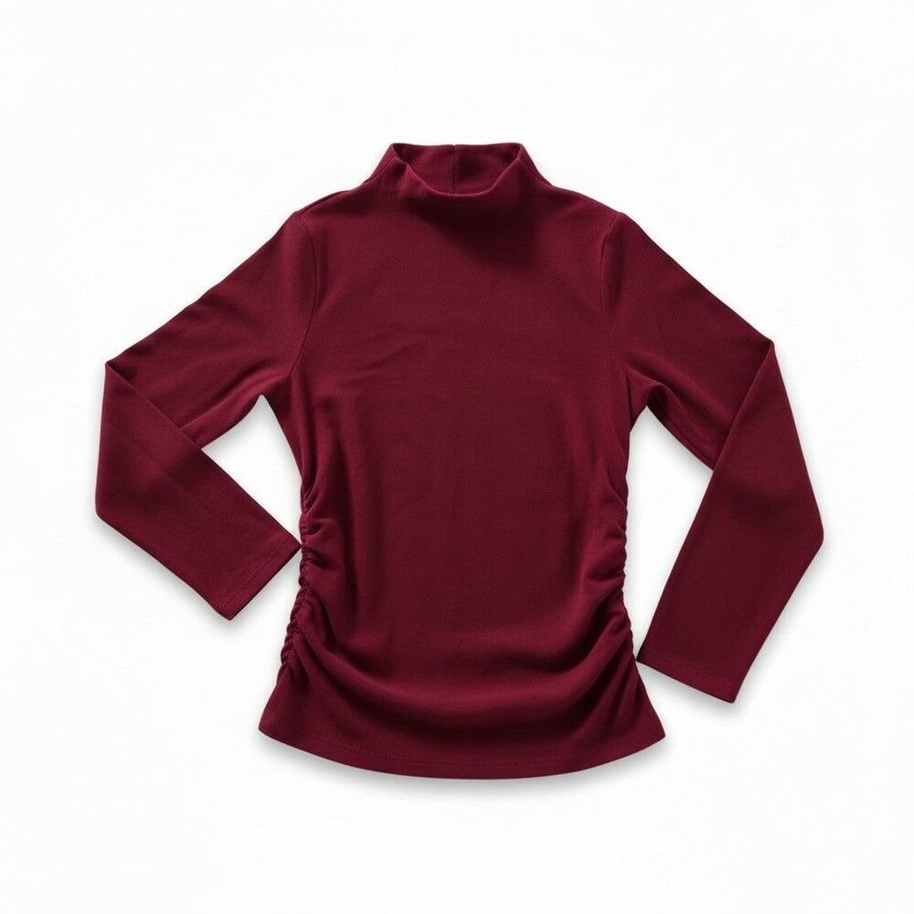 OGL Ruched Mock Neck Top Berry Red NWT Stretch Rib $49 Large